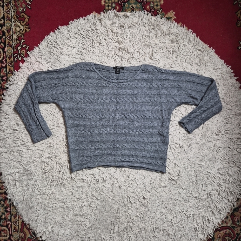 Womens Tahari Sweater Merino Wool Blend Gray Cable Knit Size Medium M Casual ✨️